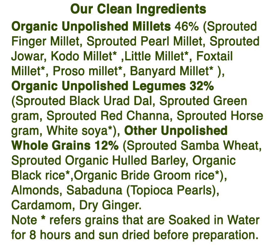 sathu maavu ingredients with almonds and sprouted grains